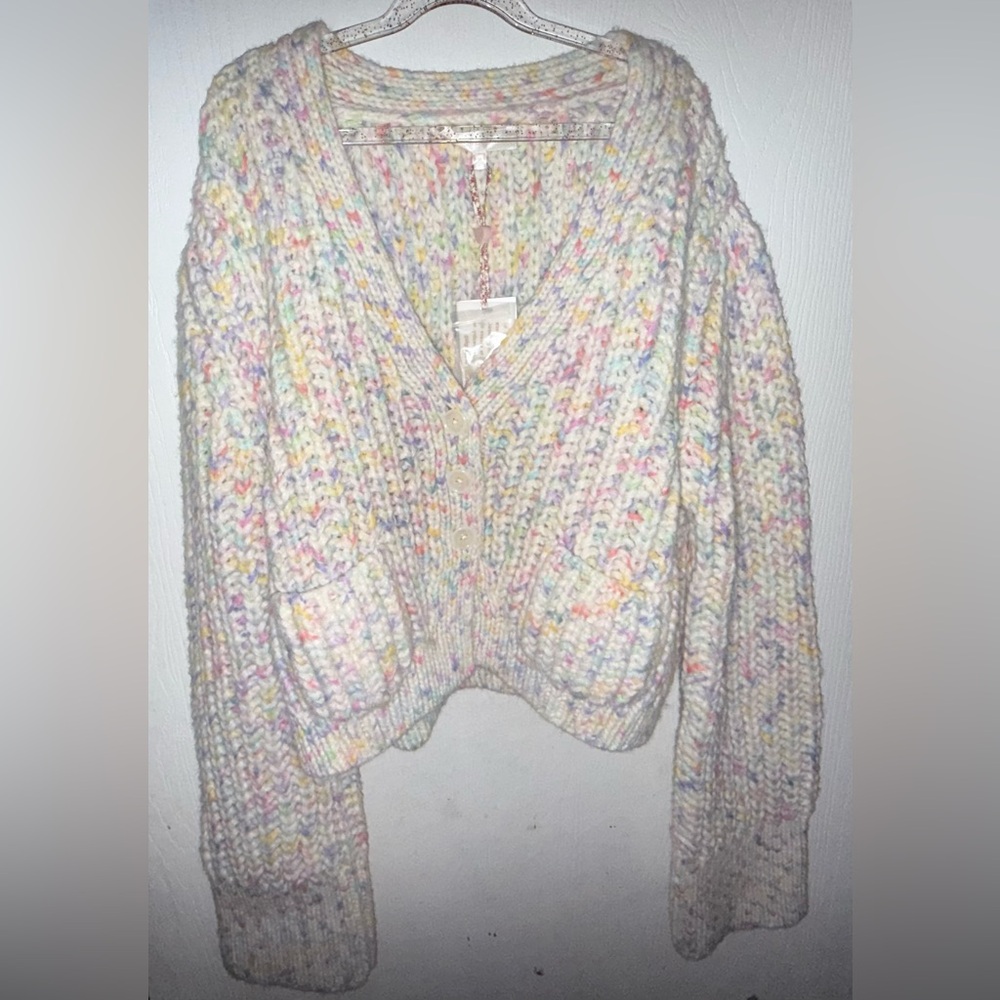 LoveShackFancy Meli Cardigan Rainbow Ice Alpaca Wool Sweater Size Medium